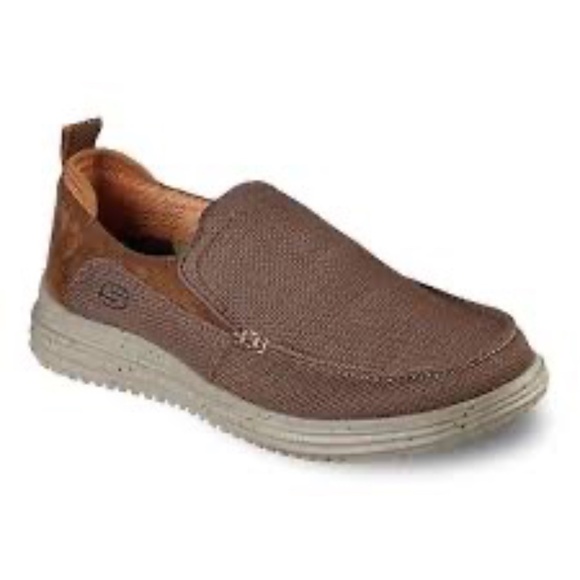 NWOB Skechers Proven–Renco Men’s Slip-On Shoes Brown Canvas & Suede Size‎ 8.5